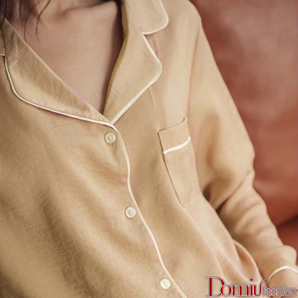 Bộ pijama nữ, bộ ngủ dài tay chất đũi lụa mềm mại - Domiu | BigBuy360 - bigbuy360.vn