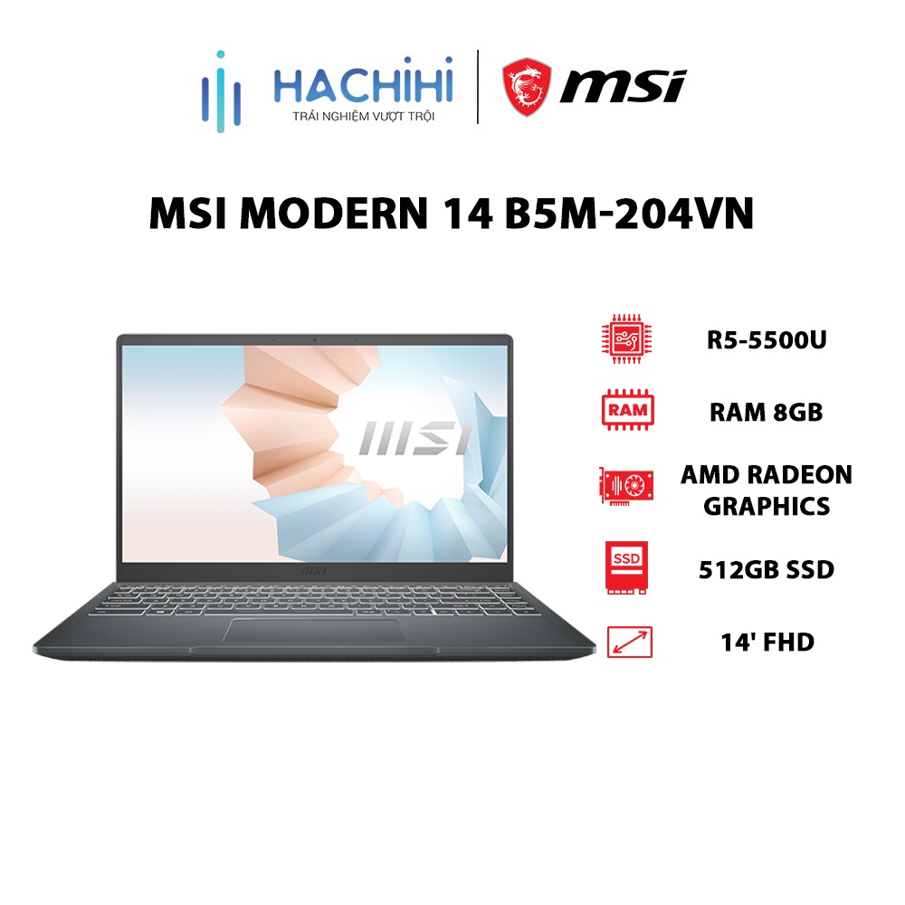 Laptop MSI Modern 14 B5M-204VN R5-5500U | 8GB | 512GB | 14' FHD | Win 11