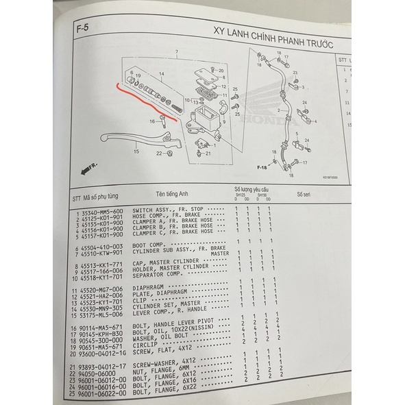XY LANH PHANH CHÍNH  /HONDA CHÍNH HIỆU