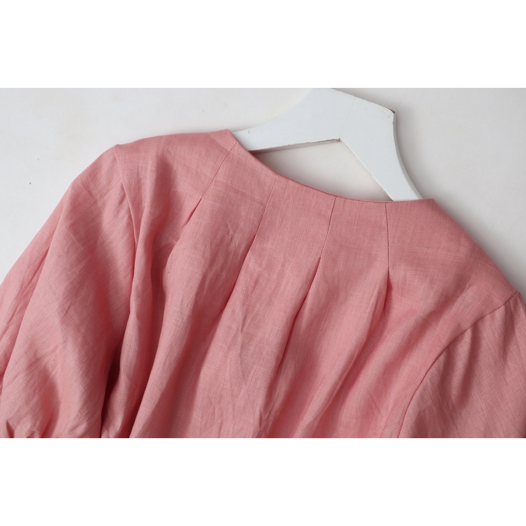Áo li vai Linen KANAMY tay phồng màu hồng