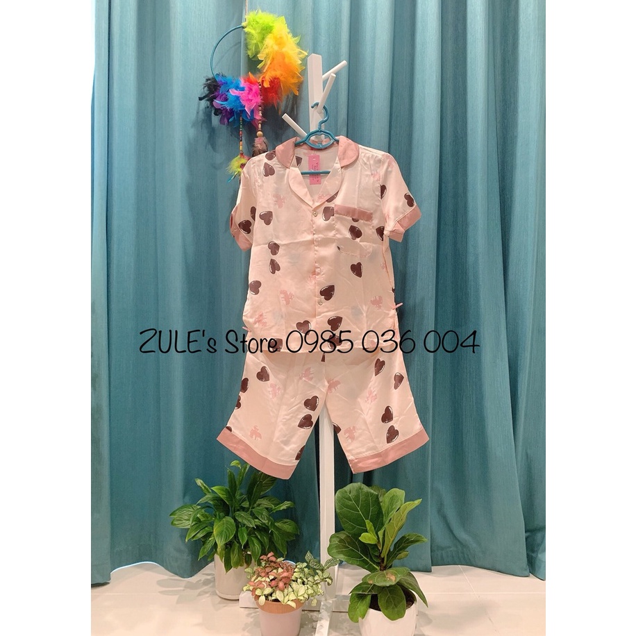 Bộ ngủ Pyjama quần lửng chất liệu lụa cao cấp