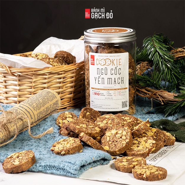 Bánh Cookie Ngũ Cốc Yến Mạch Gạch Đỏ 300g, Không Đường, Không Bột Mì, Ít Calo, Giàu Dinh Dưỡng