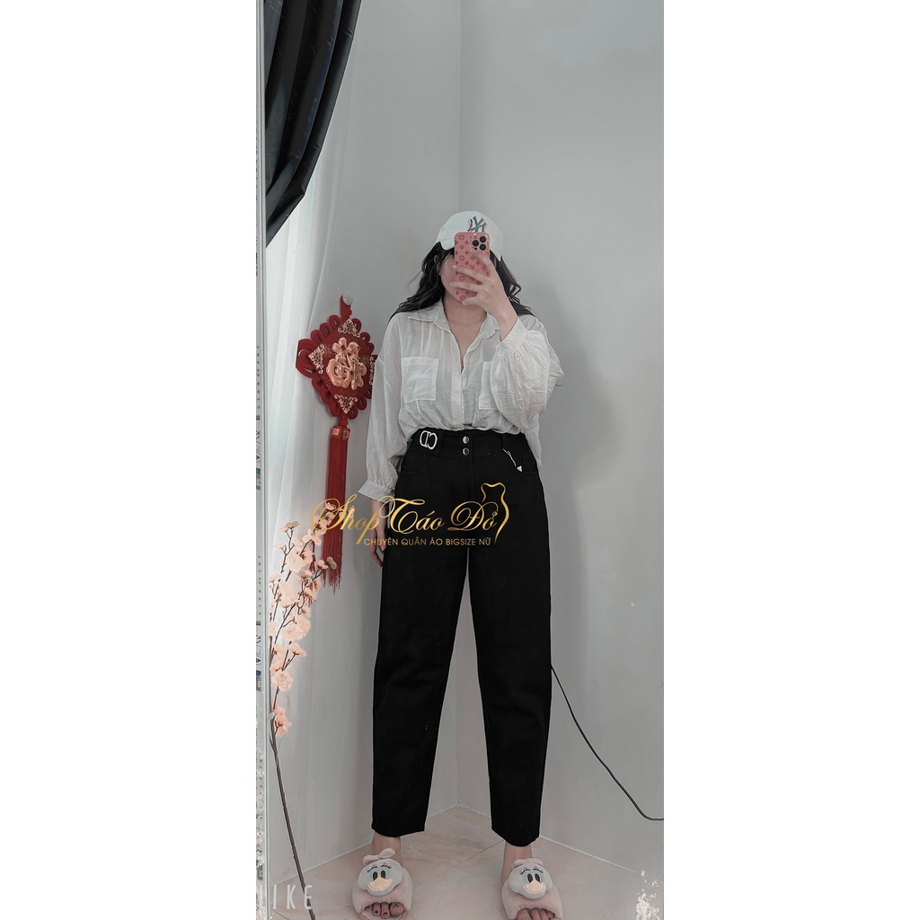 (TÁO ĐỎ BIGSIZE 55-90KG) Quần kaki nữ dáng baggy, siêu lưng cao basic 3 màu nhấn eo CD J08 ( ảnh thật shop chụp )