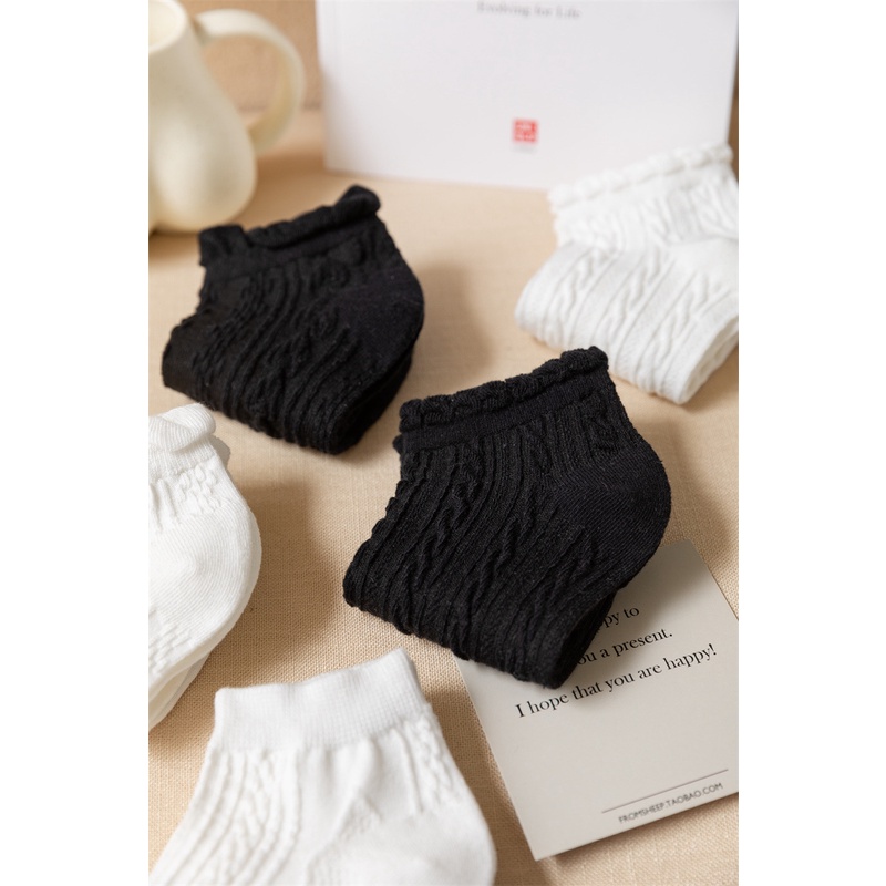 Tất nữ cổ thấp dễ thương, vớ cổ thấp nữ trắng vải cotton co giãn thời trang Hàn Quốc