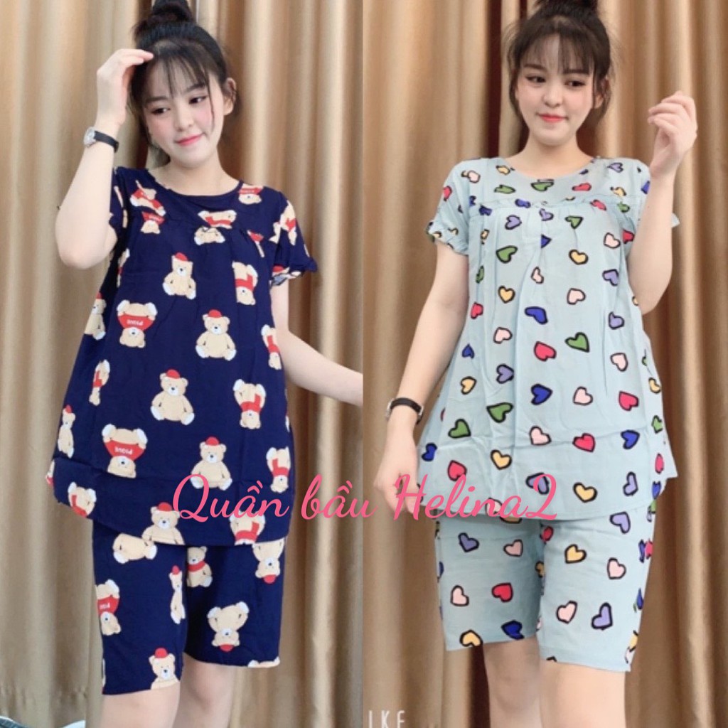 Bộ đồ bầu LỬNG bánh bèo mùa hè, chất lanh mềm mát cho mẹ bầu mặc nhà freesize BB