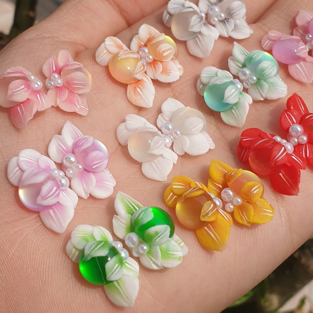 Hoa Nửa Ôm Đá Mắt Mèo | Hoa Bột Đính Móng 12HB