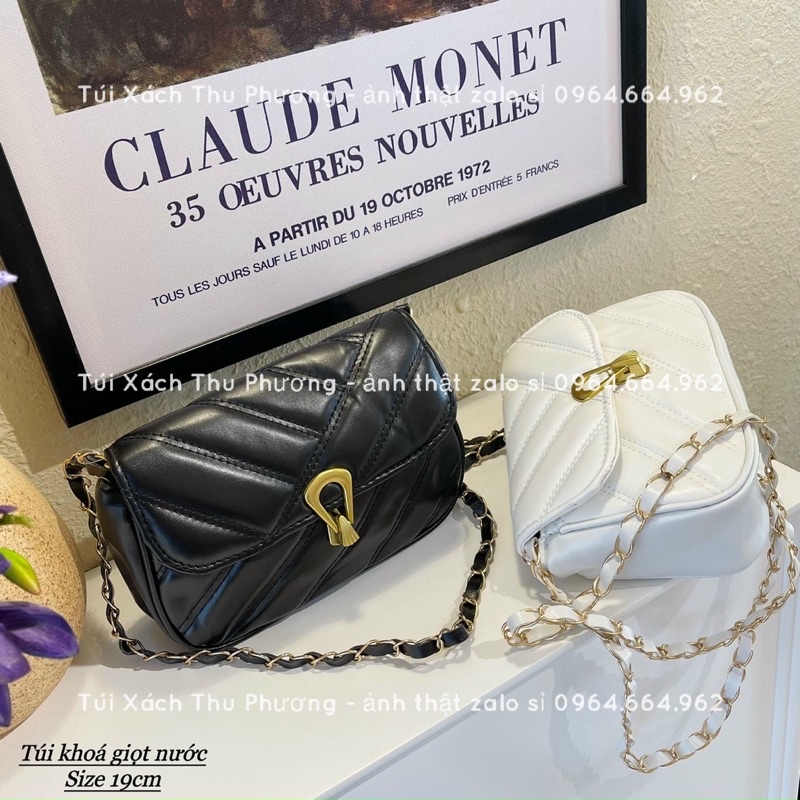 Túi xách nữ, túi đeo chéo trần chỉ khoá giọt nước dây da phối xích kiểu dáng hàn quốc thời trang dễ phối đồ