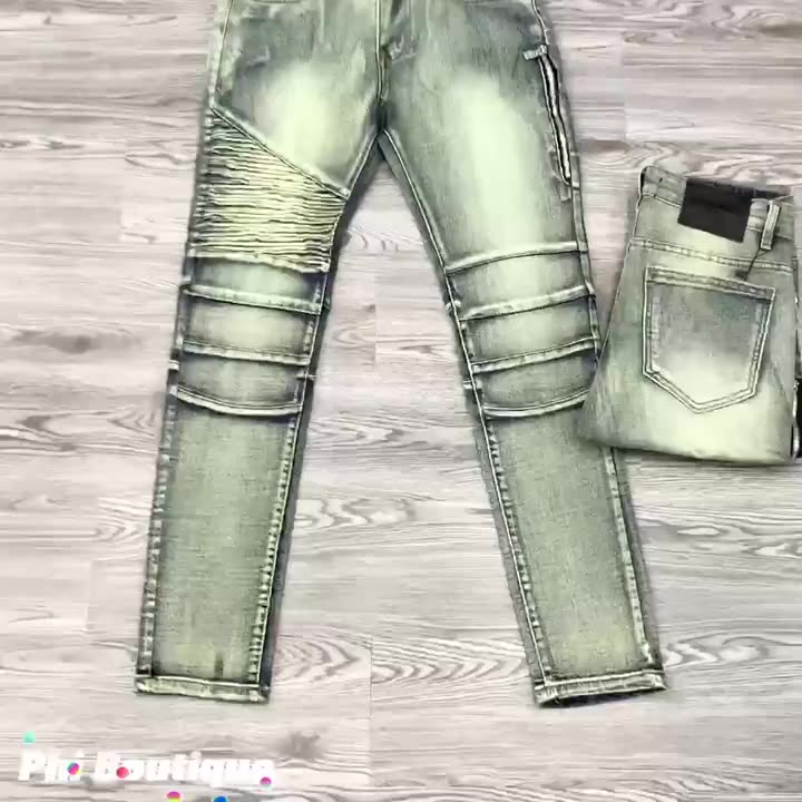 Quần Jean Xanh Nam Phối Nhăn Khoá Đùi Bất Đối Xứng Siêu Sang hot 2023 | BigBuy360 - bigbuy360.vn