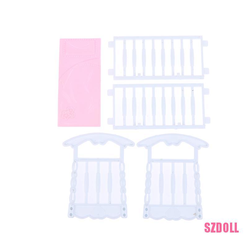 Mô Hình Nôi Em Bé Màu Trắng Hồng Cho Nhà Búp Bê SZDOLL6