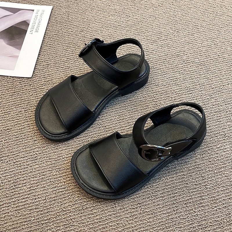 Sandal Hở Ngón Đế Thấp Phong Cách Retro Cho Nữ