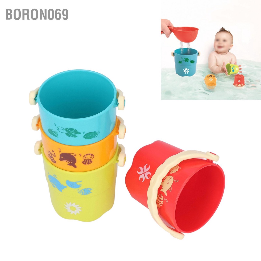 Boron069 Tắm cho bé Xô xếp chồng Đồ chơi trẻ sơ sinh bằng nhựa Vui nhộn đầy màu sắc Cúp Quà tặng nhật 6 tháng +