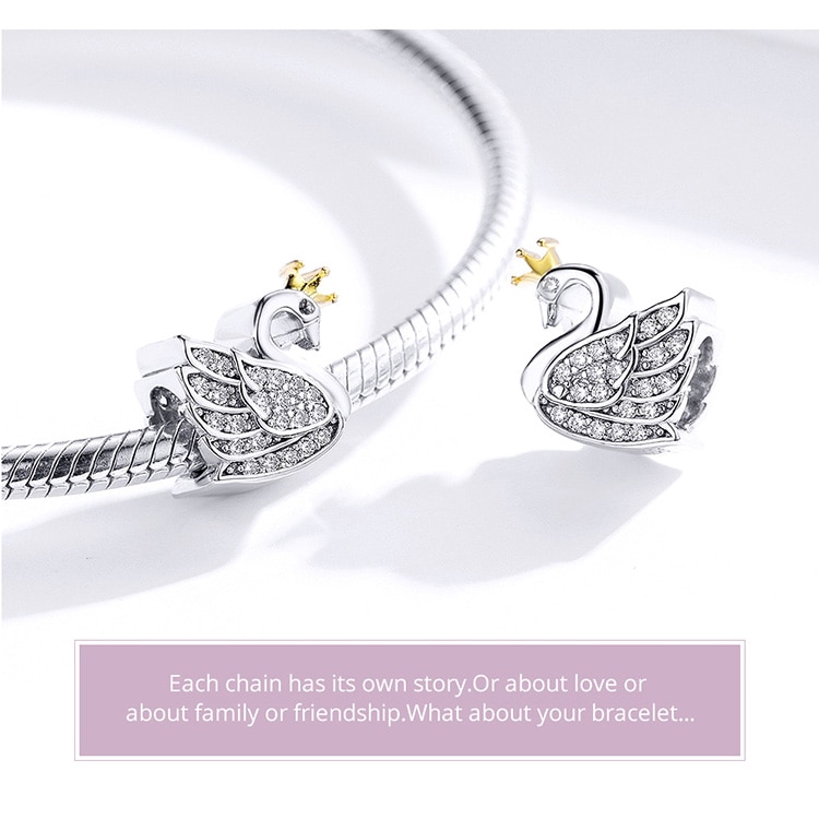 Hạt charm Bamoer thiết kế hình thiên nga đính đá đáng yêu