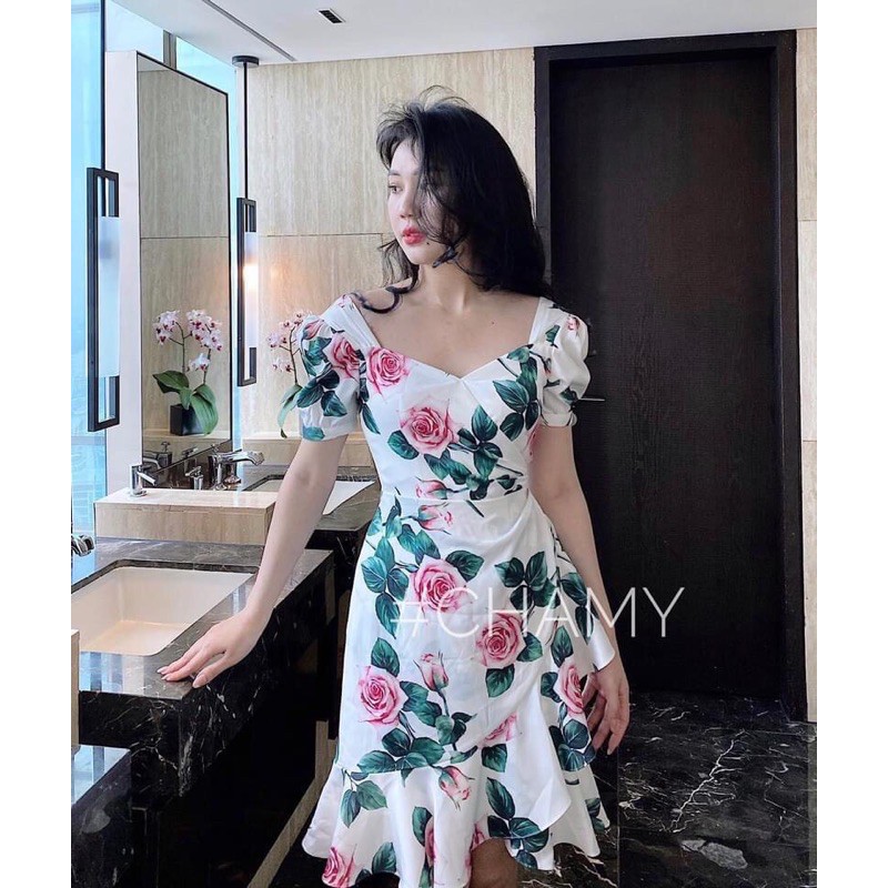 [Mã SKAMA06 giảm 8% tối đa 50K đơn 250K] VNU327 - VÁY TRẮNG CÀNH LÁ HỒNG CỔ TIM VẠT BÈO | BigBuy360 - bigbuy360.vn