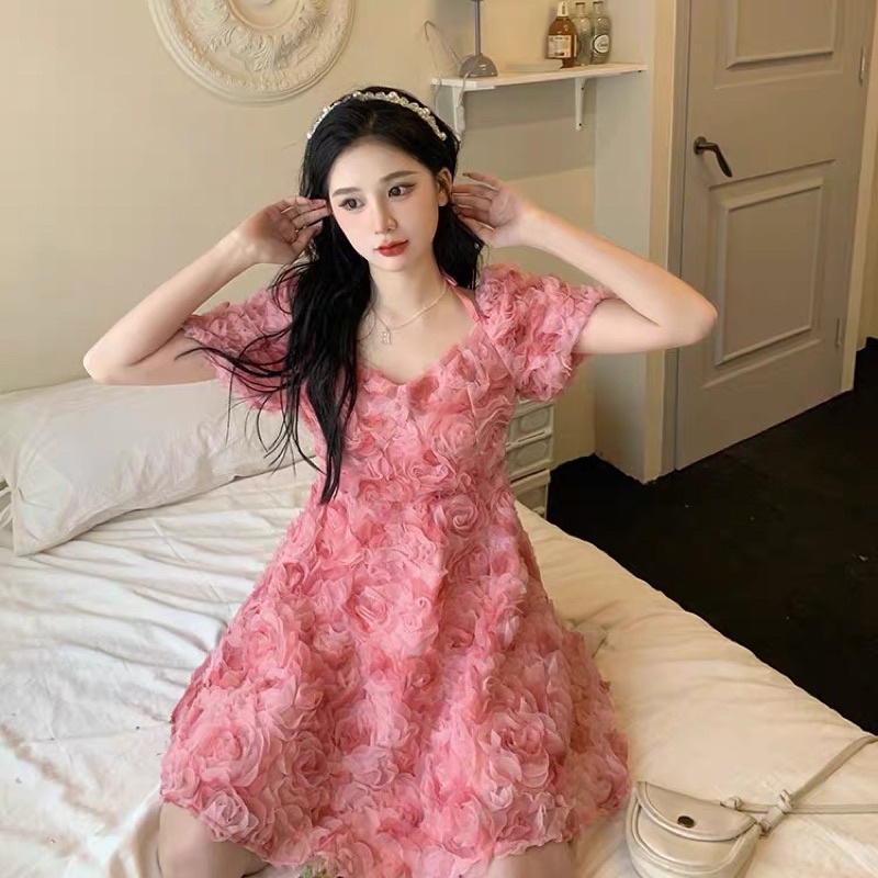 Áo Dây/ Váy Babydoll Hoa Hồng Nổi Siêu Cấp