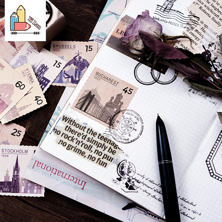 Set 46 Miếng Dán Trang Trí Thủ Công Phong Cách Retro