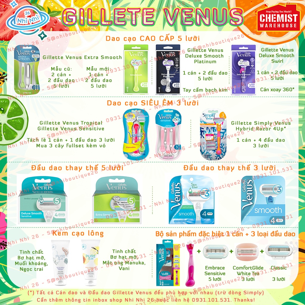 ☔️Bill Úc☔️ Dao cạo nữ 3 lưỡi Gillette Venus Sensitive / Tropical Disposable Razors ☔️ Chuẩn Chemist ☔️