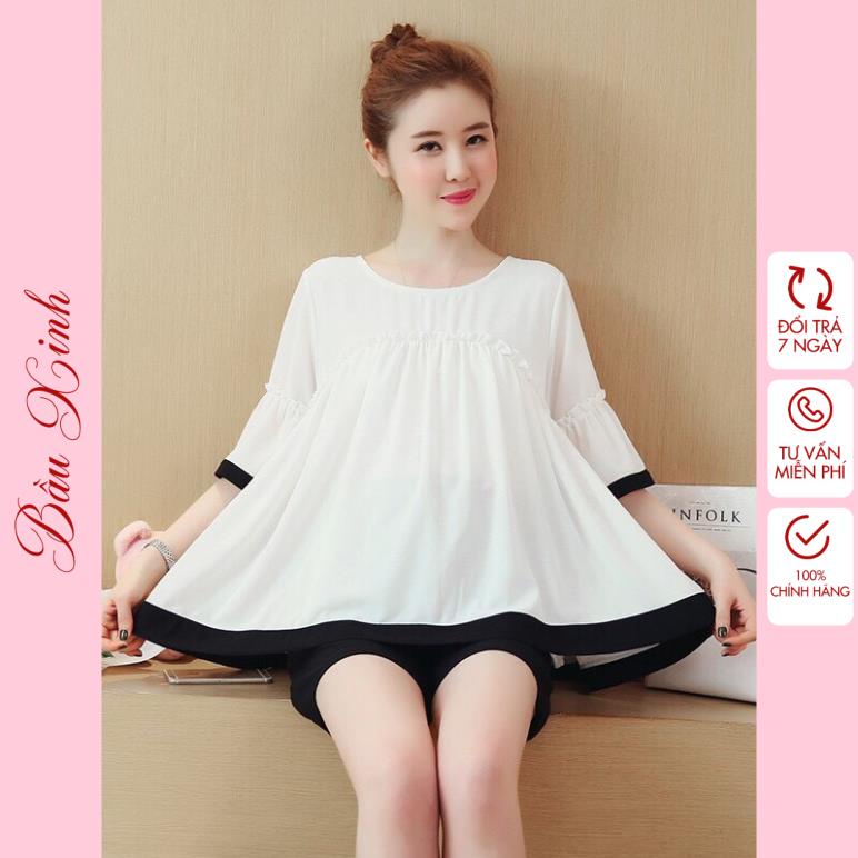 Áo bầu mùa hè-Áo Bầu Công Sở Siêu Xinh, Vải Đũi Đẹp, Freesize - Tổng kho đồ bầu