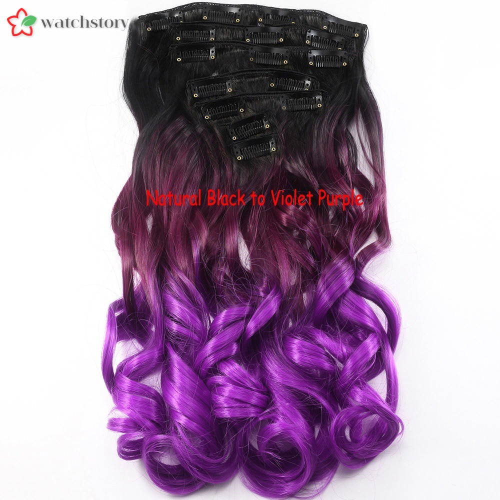 WS curlywavyhair 20\'\' Long Curly Wave Women 7pcs/set Clip in Hair Extension Highlight Synthetic Om