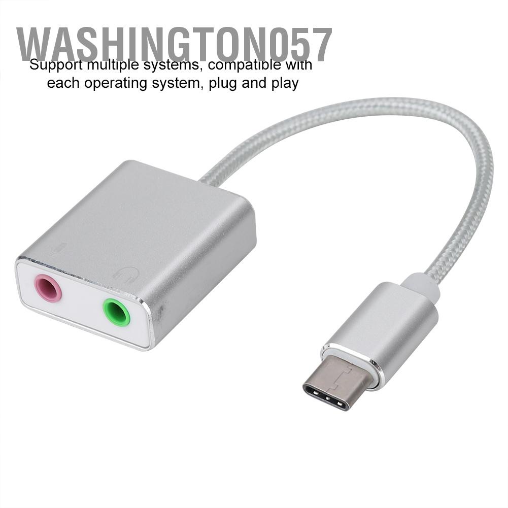 Washington057 Washington057 Hợp kim nhôm Loại C Bộ chuyển đổi âm thanh cạc stereo bên ngoài 3 5 mm EZ1247