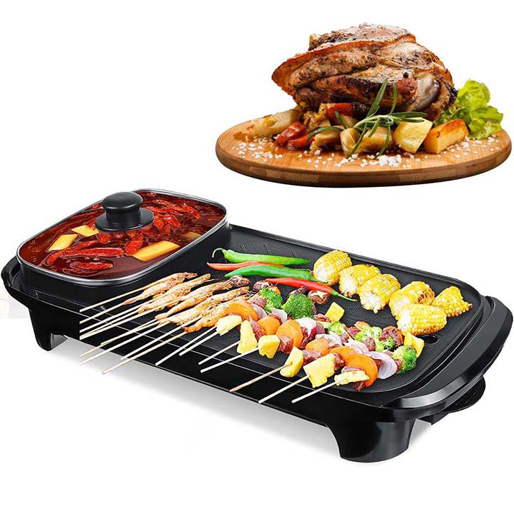 Bếp lẩu nướng điện 2 trong 1 BBQ, nồi lẩu nướng điện đa năng