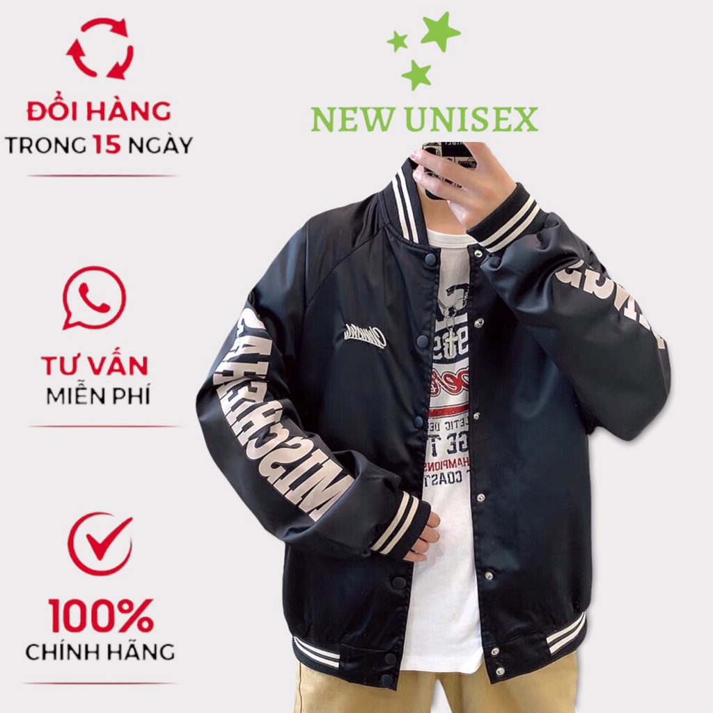 Áo khoác bomber nam nữ vải dù 2 lớp form rộng in họa tiết đẹp phối chữ trắng ở tay siêu hot trend