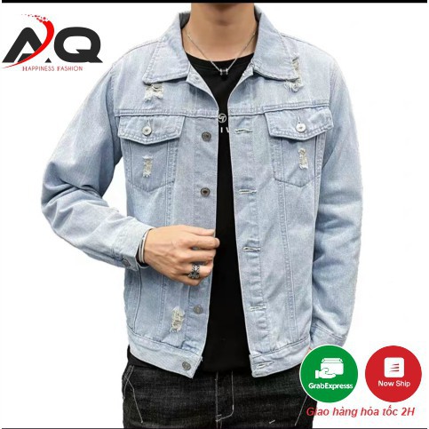 nam áo Áo Khoác Jean Rách Vai Áo Khoác Rin Nam Nữ Chống Nắng Cao Cấp Xanh Phong Cách Trẻ Trung Xanh Đen - QSTORE