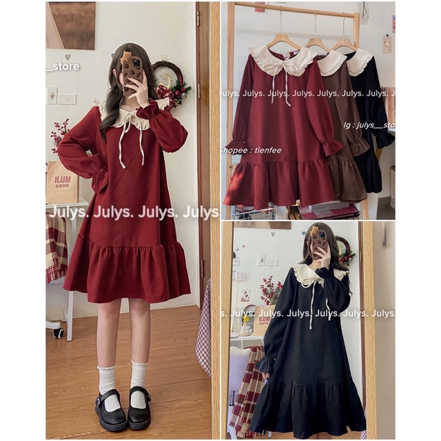 Váy nhung đuôi cá phối cổ nơ (ảnh thật shop chụp kèm video)