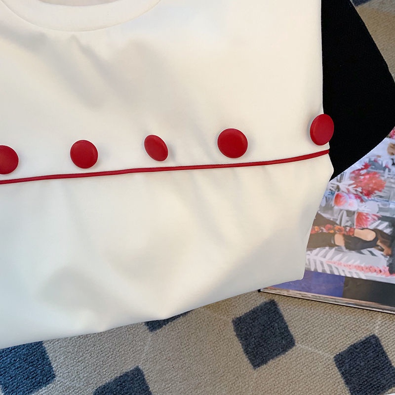 Mới Áo Thun Ngắn Tay In Họa Tiết / Áo Phối Nút Form Rộng Thời Trang Mùa Hè Cho Nữ