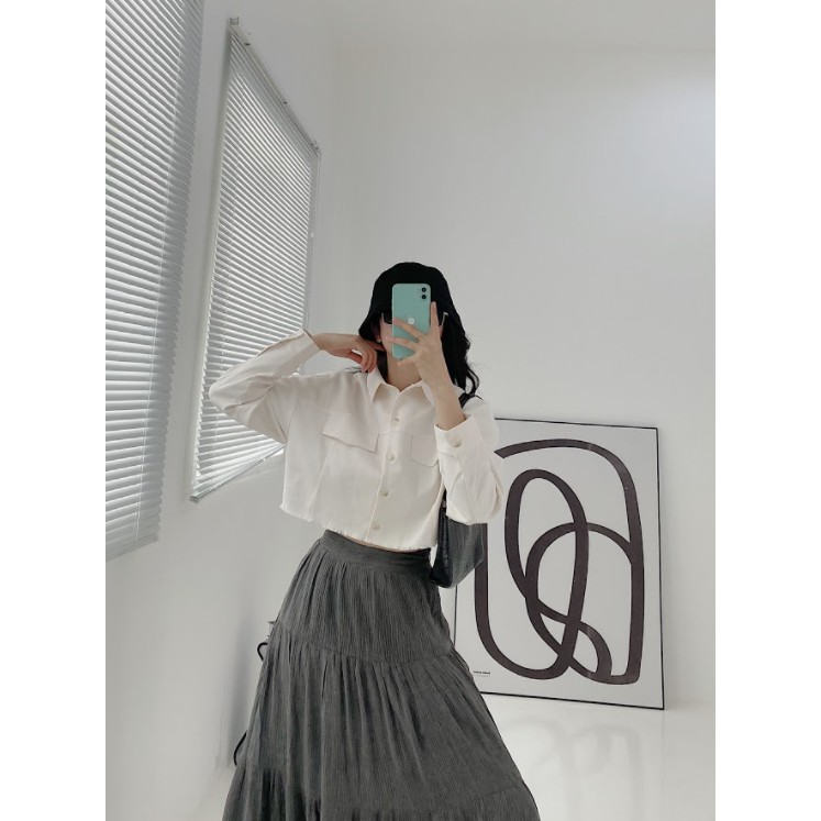 [Mã FAMALLT5 giảm 15% đơn 150k] Áo khoác croptop dài tay thời trang GAGO buttons front long sleeve jacket màu kem GA3379 | BigBuy360 - bigbuy360.vn