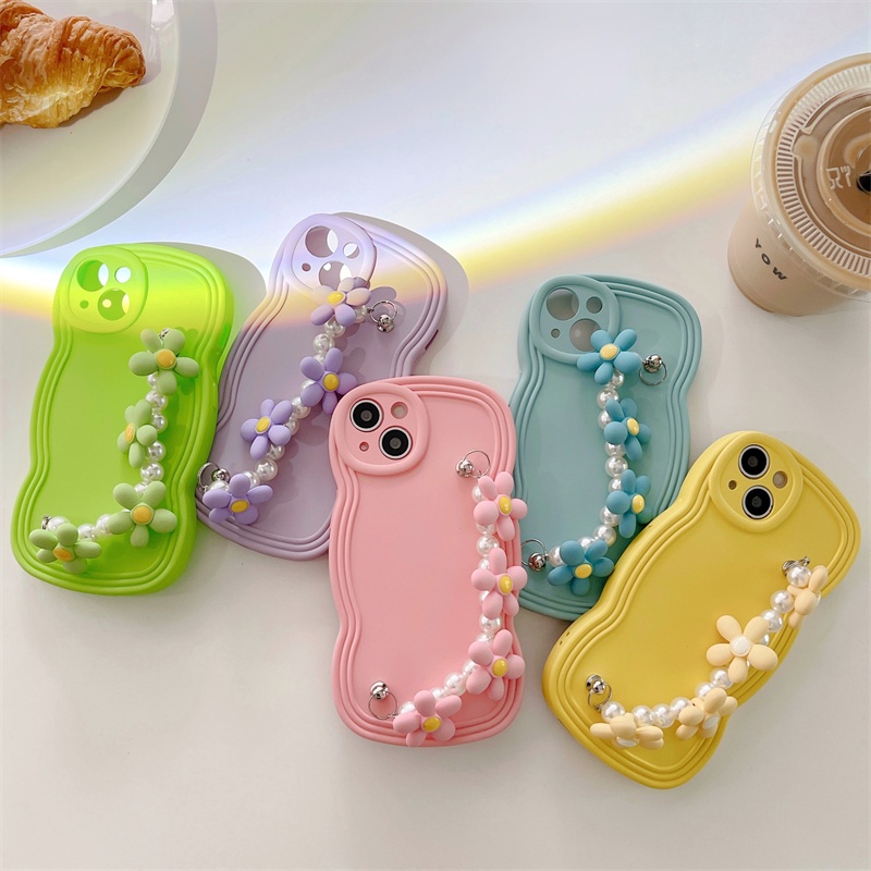 Ốp Điện Thoại TPU Silicon Mềm Họa Tiết Gợn Sóng Phối Chuỗi Hạt Gồm 5 Màu Cho iPhone 13 12 11 Pro Max X Xs Max XR