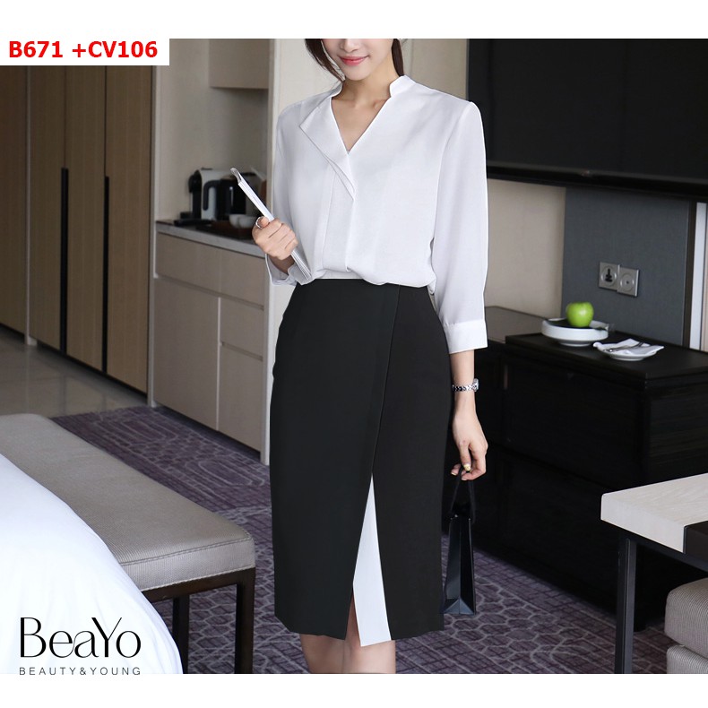 CV106- VÁY BÚT CHÌ PHỐI VẠT TRẮNG | BigBuy360 - bigbuy360.vn