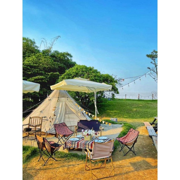 Dây cờ tam giác cắm trại vải Cotton Kaki màu nâu be, Lều Camping Picnic dây cờ dài 3.6m, trang trí Treo tường, Sinh nhật