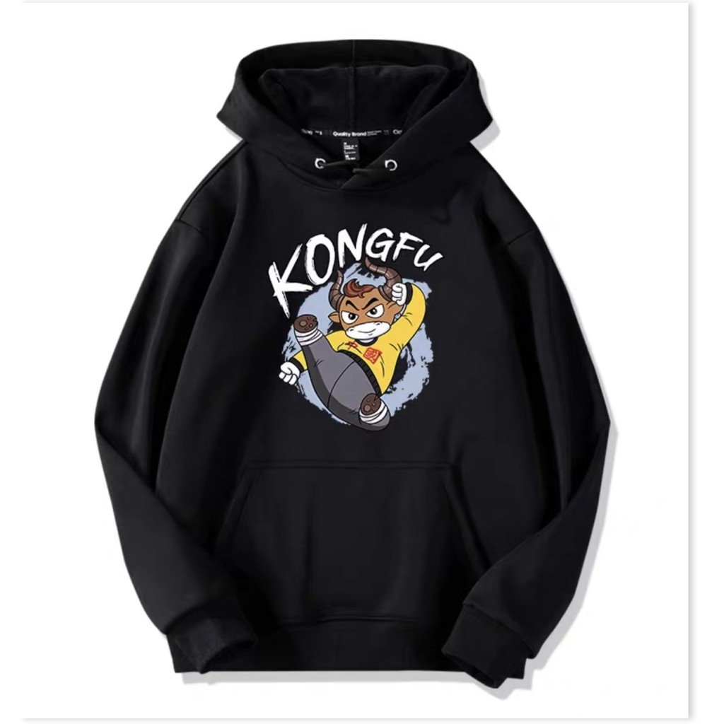 ÁO HOODIE NAM NỮ DU XUÂN TRÂU VÀNG KONGFU SIÊU CUTE