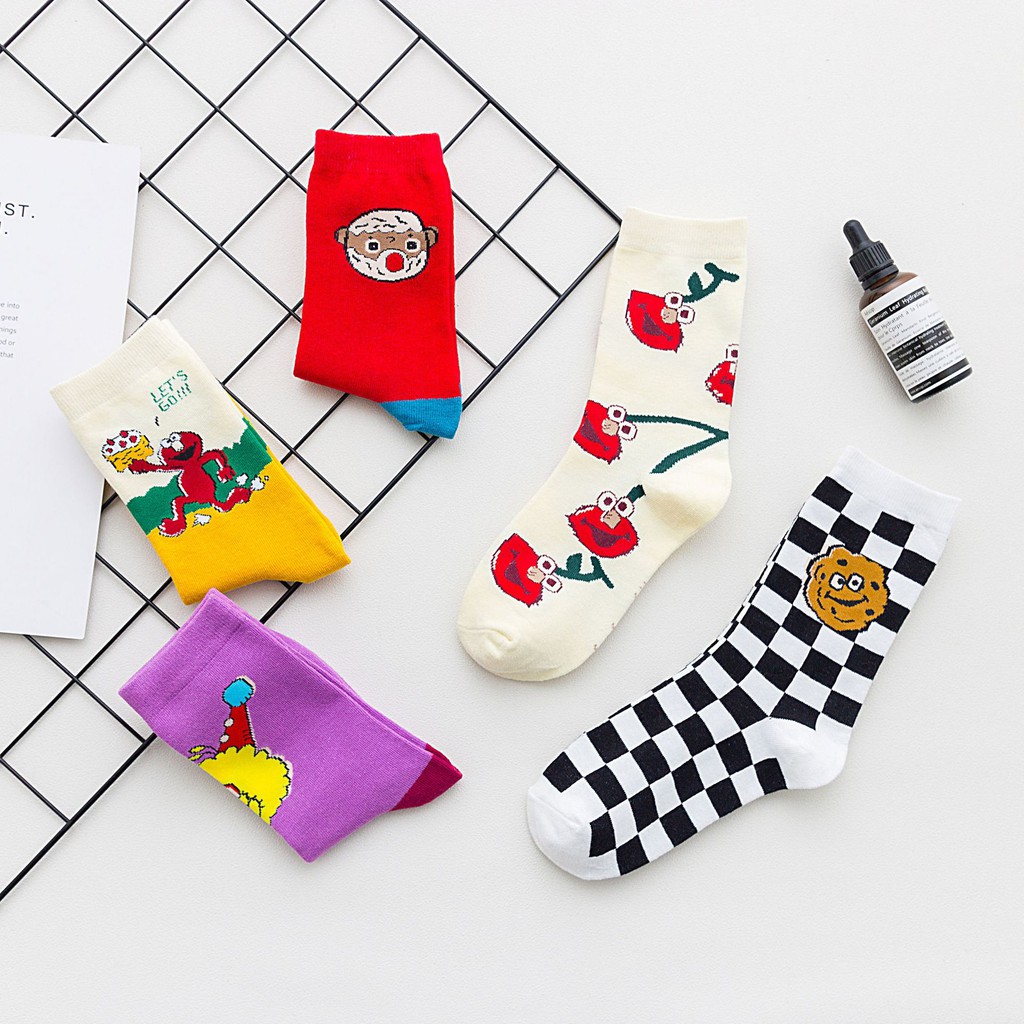 New Arrive Korea Funny Elmo Cookie Monster Women Men Cute Cotton Long Socks