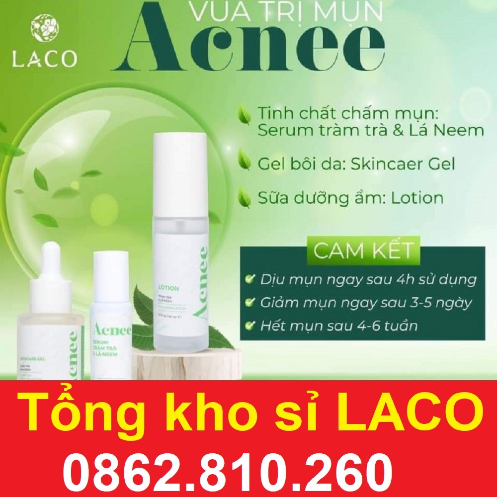 combo SERUM/SKINCARE GEL/LOTION TRÀM TRÀ & LÁ NEEM ACNEE LACO tinh chất chấm mụn + sữa dưỡng ẩm da chăm sóc da mụn