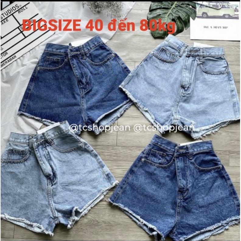 Bigsize Quần Short Jeans Bò Nữ Ngắn VNXk TCshopjean trơn Lưng Cao Xanh Size Lớn Ms 1000 !