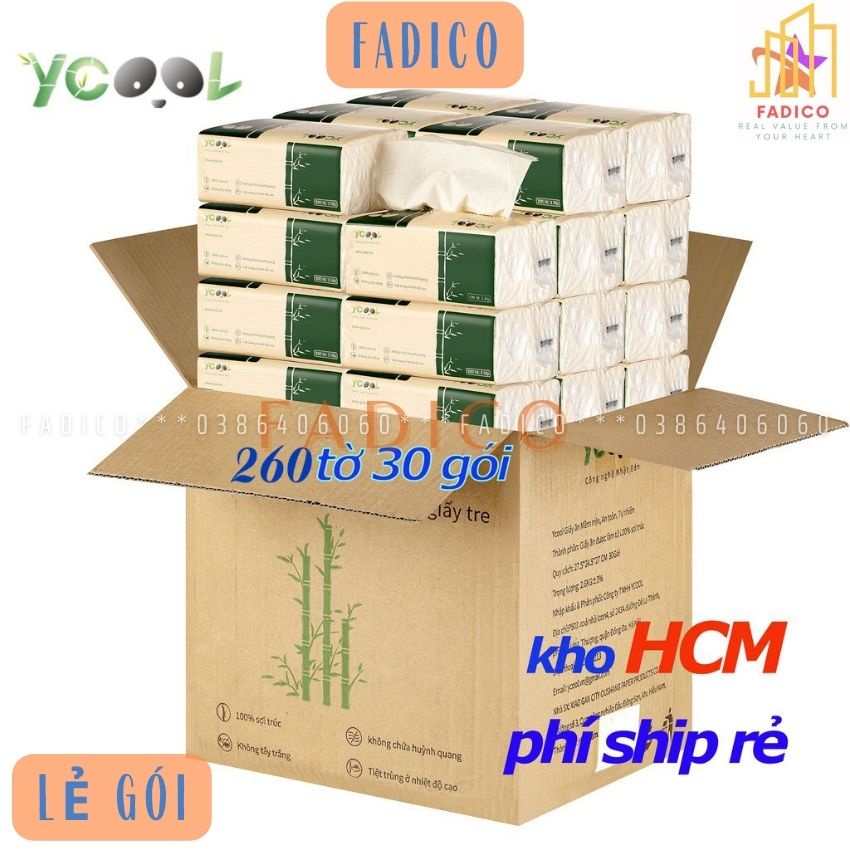 [HCM-Lẻ gói]Giấy gấu trúc YCOOL,khăn giấy Ycool,chất bột tre mềm siêu dai gói[260 tờ],giấy nội địa trung-fadico