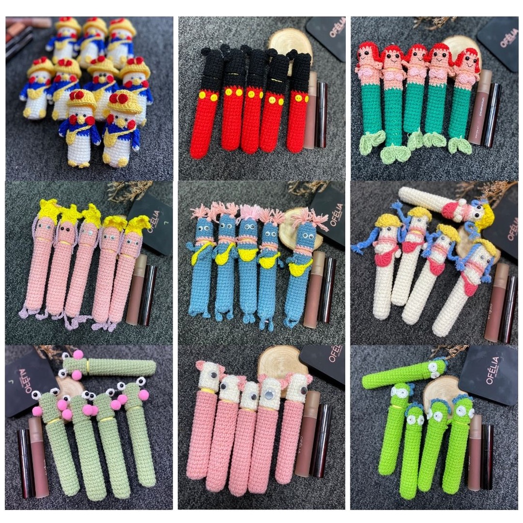 TÚI ĐỰNG SON CHẤT LIỆU LEN HANDMADE DỄ THƯƠNG NHIỀU KÍCH THƯỚC, CROCHET LIPSTICK COVER