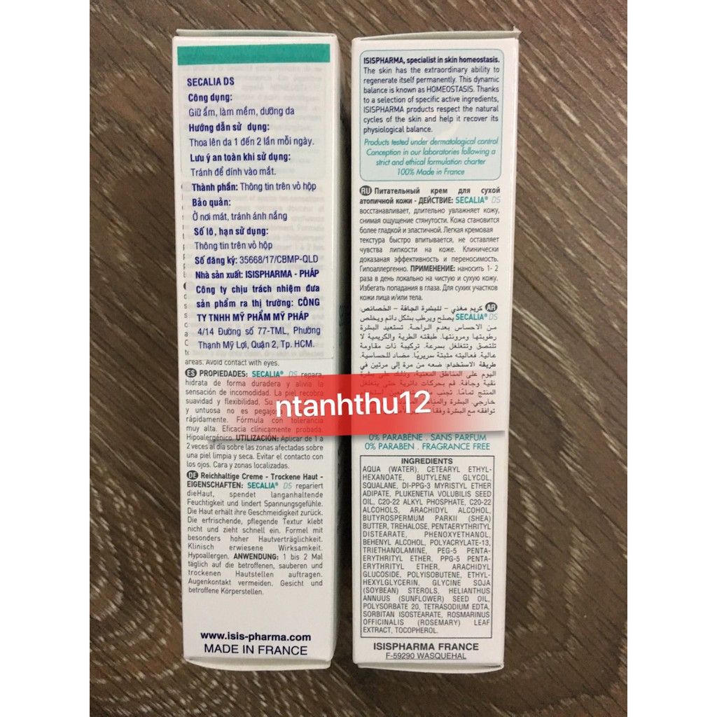 Kem dưỡng ẩm cho da khô, hỗ trợ điều trị bỏng ISIS Pharma - Secalia D.S - 40ml