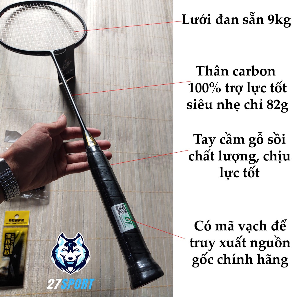 [CAO CẤP] Vợt cầu lông 4U full carbon Guangyu siêu nhẹ 82g lưới căng sẵn 9kg tặng kèm nhiều quà hấp dẫn