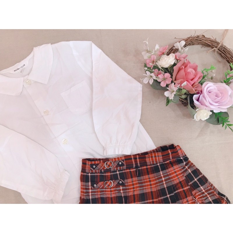 Set áo sơ mi Phối chân váy caro bé gái size 100-120