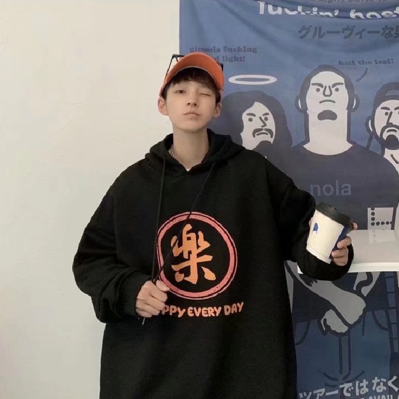 Áo hoodie tay dài dáng rộng in họa tiết thời trang mùa đông phong cách Hàn Quốc cho nam size m-5xl