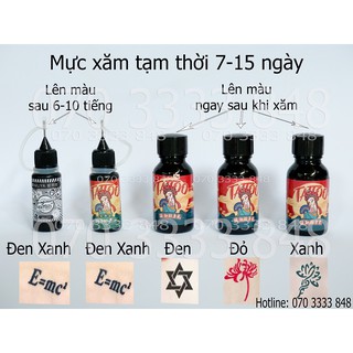Mực Xăm CAO CẤP ĐỎ- ĐEN - XANH Tặng 1 Khuôn Gữ Màu 15 Ngày  Kèm Sticker Cá Tính
