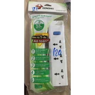 Ổ điện Gongniu 3 lỗ 3 chấu (loại 3 mét / 5 mét)