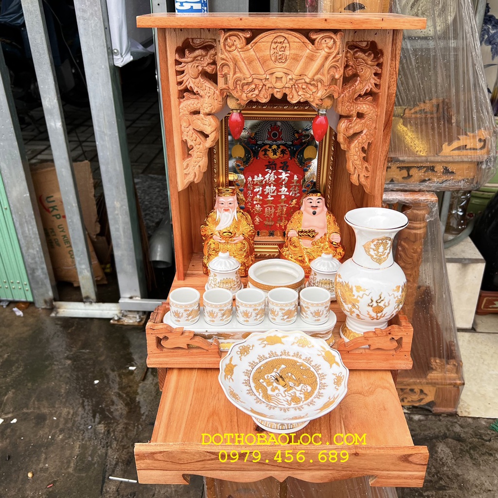 COMBO3 Bộ bàn thờ thần tài gỗ xoan ngang 35cm– Vàng