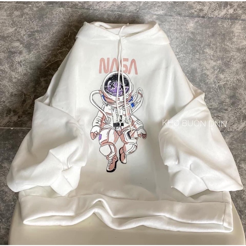 Áo hoodie unisex form rộng tay bồng mũ hai lớp - Nasa