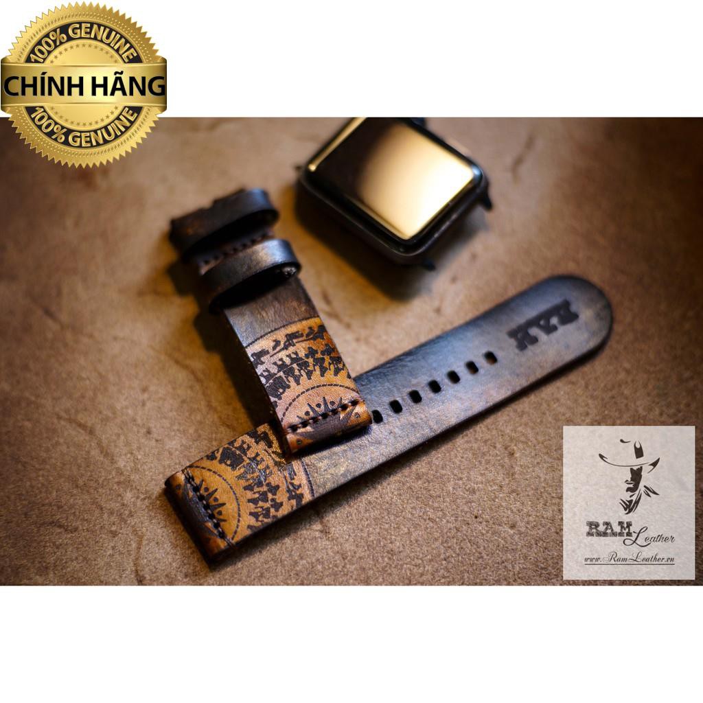 DÂY APPLE WATCH TRỐNG ĐỒNG DA BÒ VEGTAN ĐỎ GỖ MAHOGANY - RAM SIMPLE TRỐNG ĐỒNG - ĐỦ SIZE .