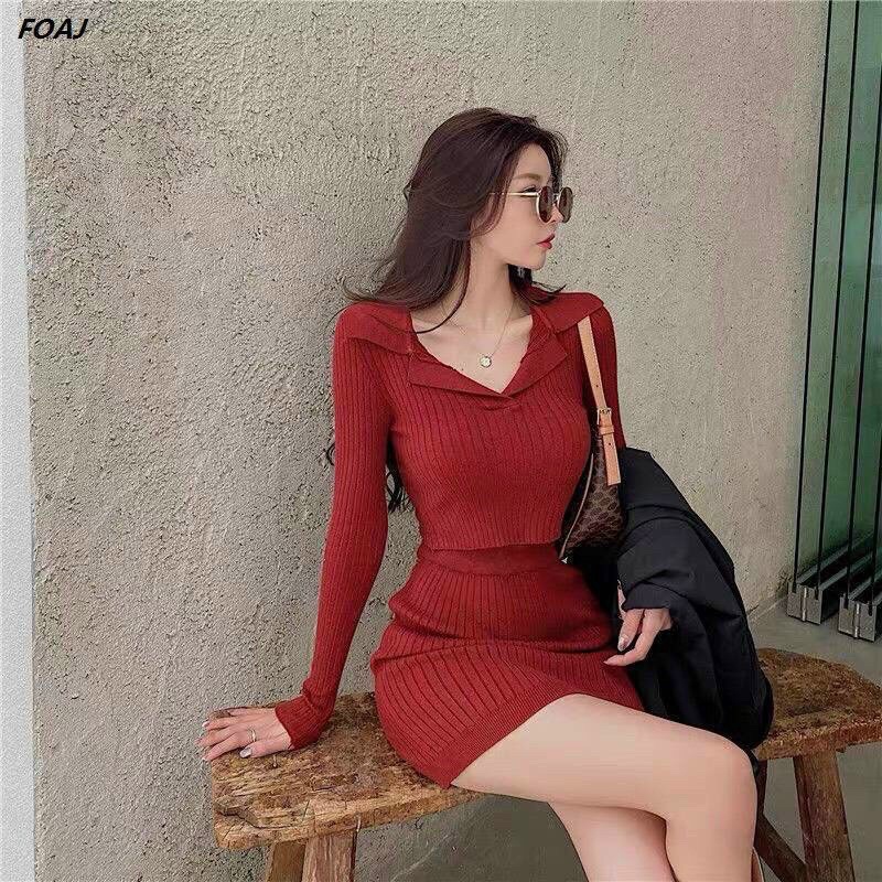 Set áo cổ trụ tay dài phối chân váy ngắn chất len tăm dày dặn xịn mịn màu đỏ đi tiệc đi chơi Noel Tết
