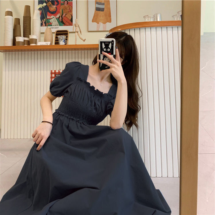Đầm tay ngắn cổ vuông phong cách Pháp cổ điển xinh xắn thời trang 2020 cho nữ