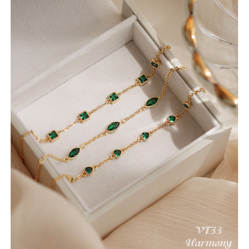 Vòng tay, lắc tay nữ mạ vàng Cella đính đá xanh sang chảnh, quý phái. xinh xắn VT33| TRANG SỨC BẠC HARMONY